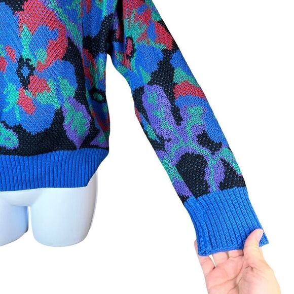 Vintage 80s Aileen Flower Print Knit Sweater Size Medium - Picture 4 of 7